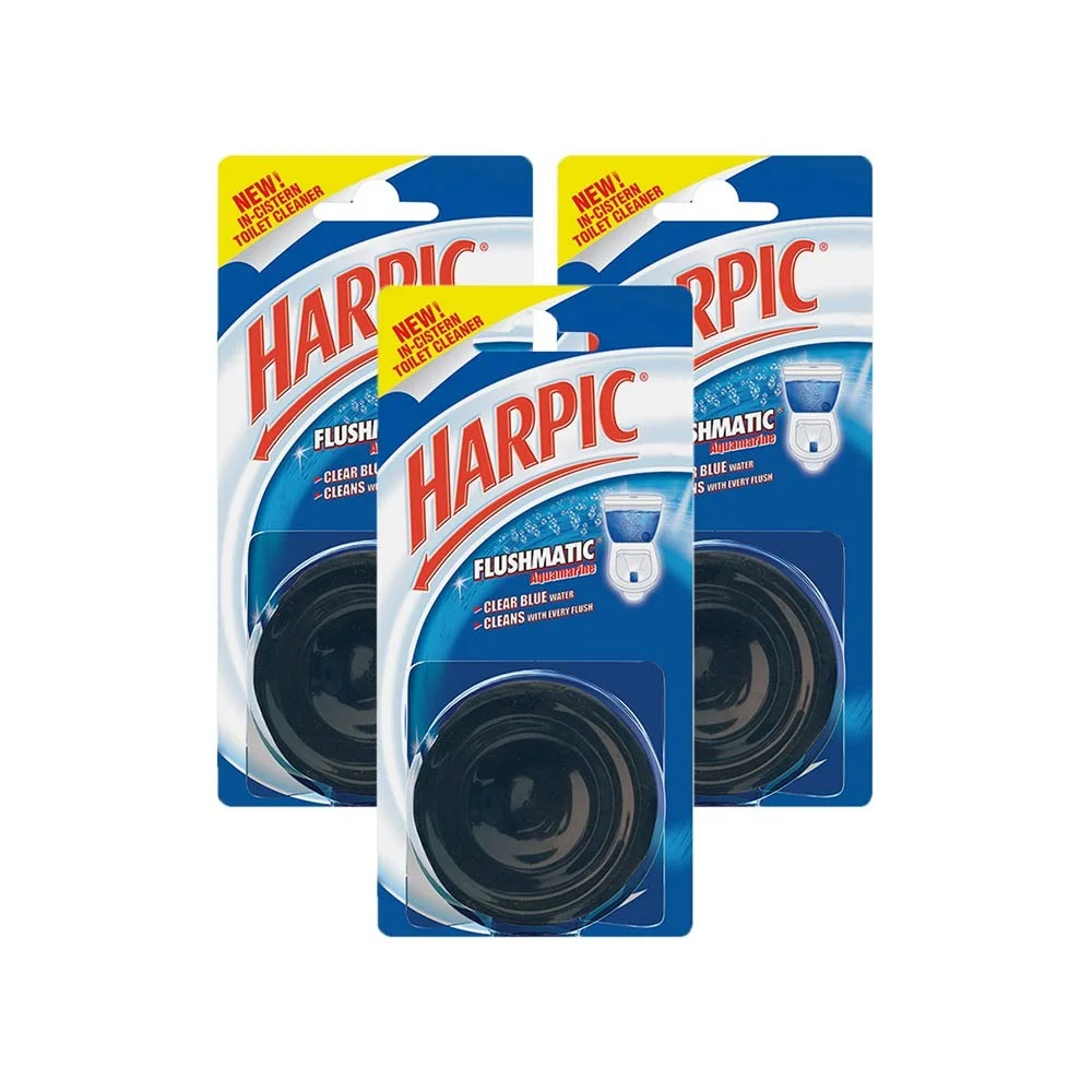 Harpic Flushmatic Aquamarine Block Toilet Cleaner - Pack of 3